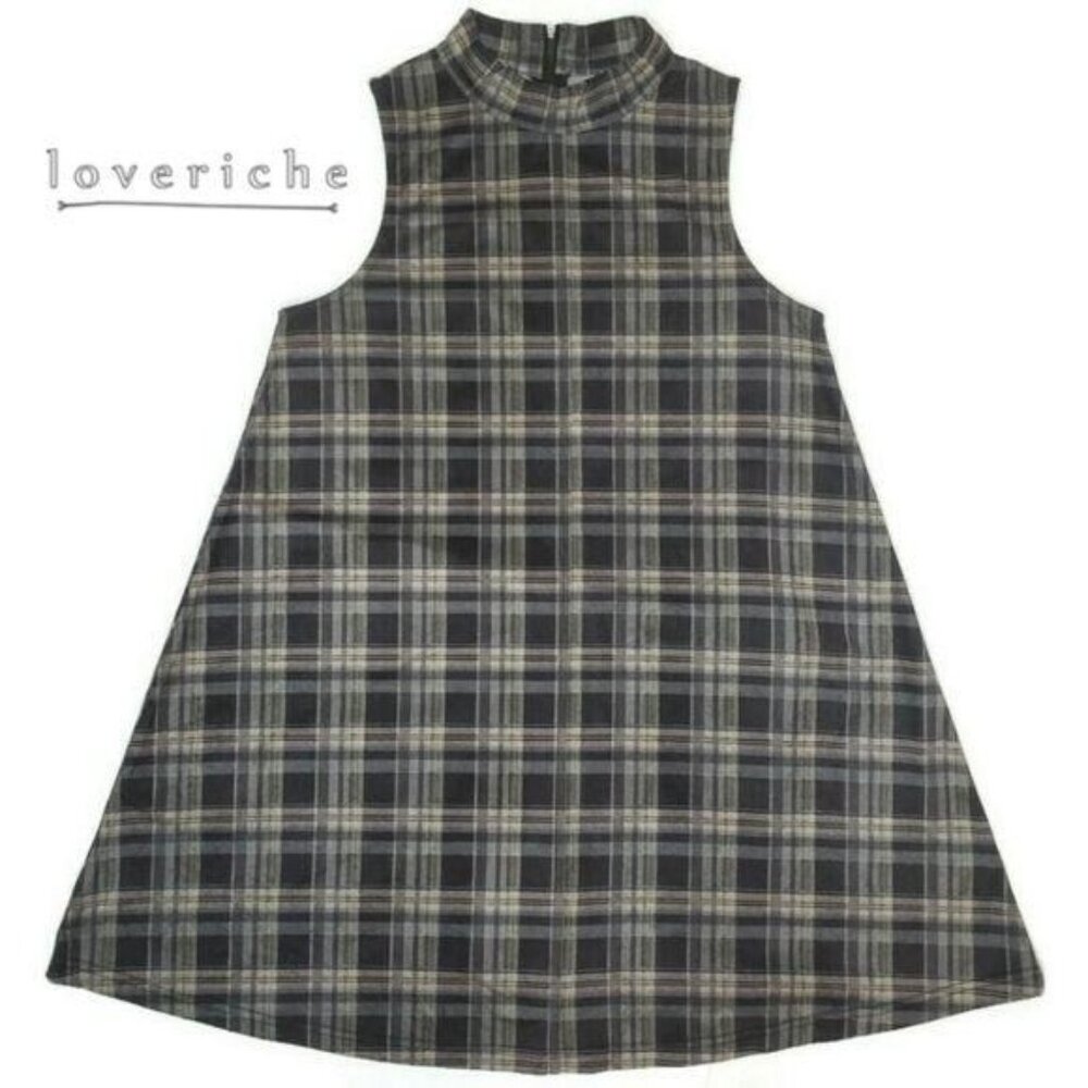Loveriche Sleeveless tartan Plaid A-Line mock neck dress size M summer fall
